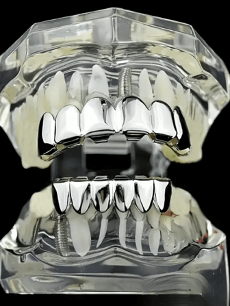 2 件 18K 镀金嘻哈牙套 - 多功能、光泽牙齿配件，适合时尚风格和派对，适合派对