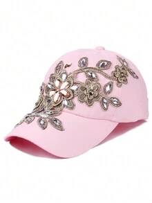 1 sombrero de vaquero hecho a mano con decoración de diamantes de imitación, estilo de gorra de béisbol con diseño de flor de hilo dorado, gorra brillante de moda - Multicolor - Ver 9