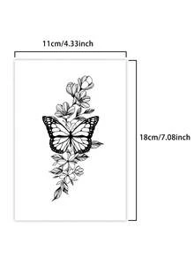 Butterfly Flower Temporary  Tattoo Sexy Waterproof Sweatproof Last For 1-2 Weeks Realistic Herbal Juice Non-Reflective Geometric Faux Black Fake Tattoos For Woman Tattoo Stickers For Chest,Belly,Leg,Back,Waist,Arm Modernist Body Art - Black - View 10
