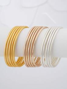5pcs/Set Nickel-Free -Friendly Matte Gold, Matte Silver, And Imitation Gold Plated Bracelet, Classic Style For Women's Party, Wedding, Daily Wear, Gift Giving, Exported To The  Region - Ring Bracelet - View 6