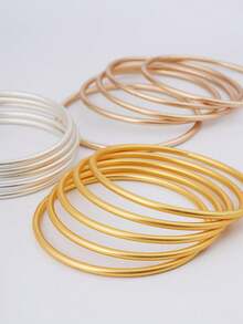 5pcs/Set Nickel-Free -Friendly Matte Gold, Matte Silver, And Imitation Gold Plated Bracelet, Classic Style For Women's Party, Wedding, Daily Wear, Gift Giving, Exported To The  Region - Ring Bracelet - View 3