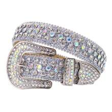 Luxury Premium BB Western Punk Rhinestone Leather Belt For Men Bling Bling Crystal Diamond Studded Belt For Jeans Party,Gift For Men Women - Silver - View 1