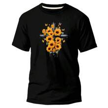 Camisa Camiseta Cristã Gospel Evangélica Estampada Cruz com Varios Girasol Unissex Tecido Premium 100% Algodão