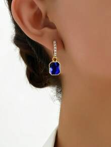 Aretes cuadrados compactos y lindos de joyería para los oídos con goteo de aceite colorido, incrustados con cobre y cristales - Número 2 - Ver 12