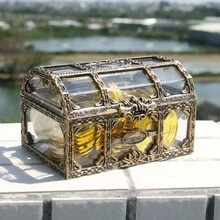 Vintage Treasure Chest Storage Box - Multi-Use, Fabric-Lined, Tabletop Display For Gifts And Goodies - Bronze - View 3