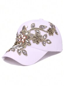 1 sombrero de vaquero hecho a mano con decoración de diamantes de imitación, estilo de gorra de béisbol con diseño de flor de hilo dorado, gorra brillante de moda - Multicolor - Ver 20