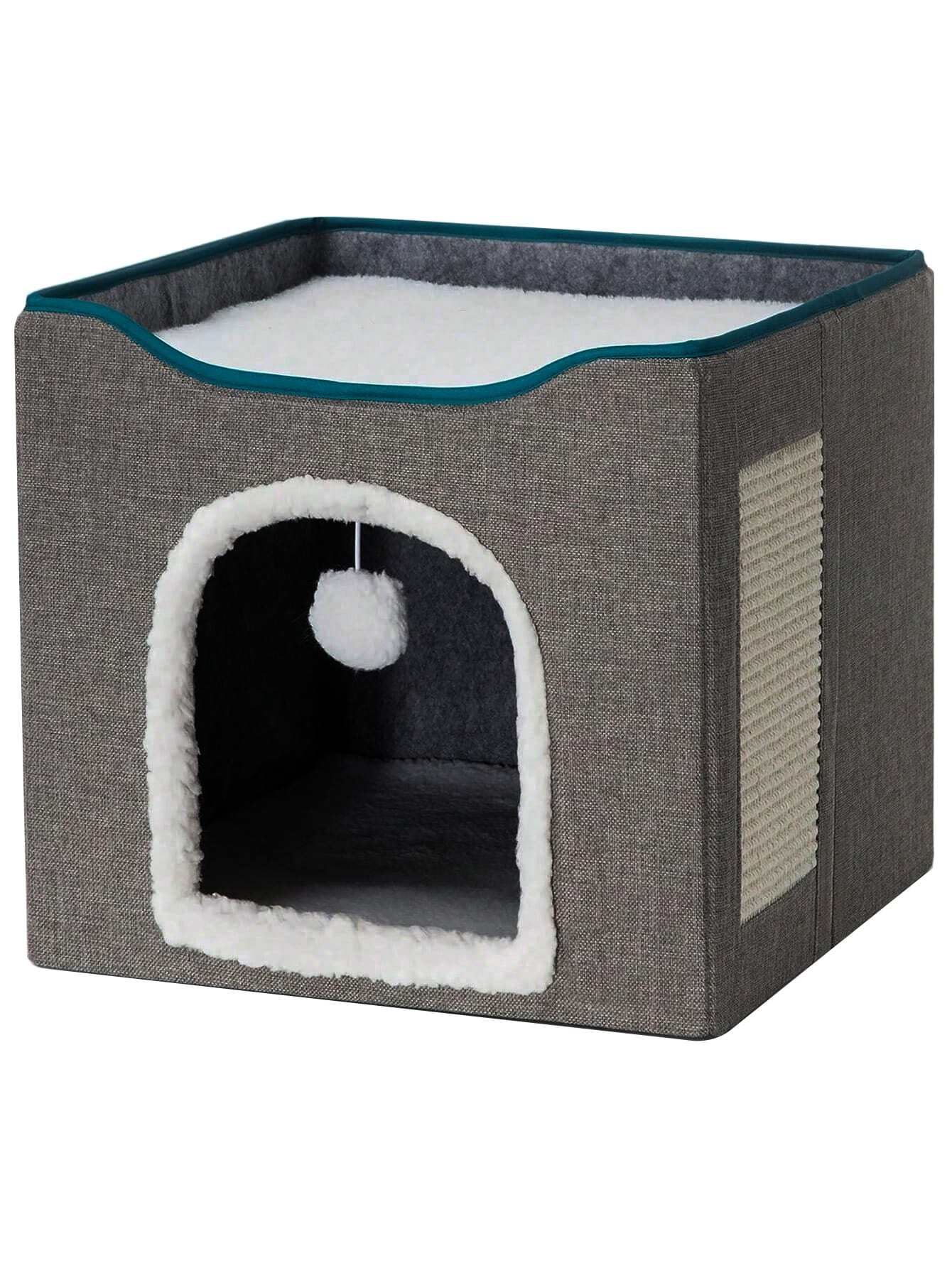 Cat Beds, Large Cat Cave With Fluffy Ball Hanging And Scratch Pad