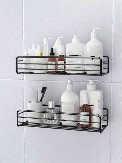 1个浴室置物架，无孔浴室壁挂置物架，浴室洗手池化妆品收纳架，浴室杂物整理架，浴室配件