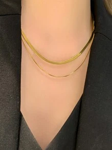 Nooxian 2pcs/Set Women's Gold Stainless Steel Chain Necklace - Yellow Gold - View 2