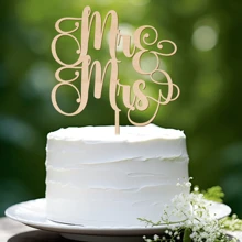 Decoración de pastel de bodas o compromiso de topper 'Sr. y Sra.' En madera (tamaño grande) - de madera - Ver 3