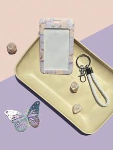 1 件时尚复古花卉卡片夹便携式防水卡套卡片收纳盒男女通用日常学校用品徽章夹 - 彩色 - 查看 10