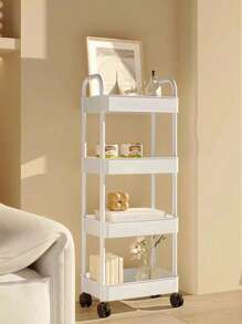1pc Small Cart Storage Rack, Freestanding Kitchen/Bedroom/Snack Multilayer Mobile Shelf, Bathroom/Toilet Organizer Shelf - White - View 8