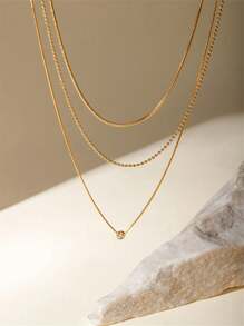 Uworld 1件18K鍍金304不鏽鋼防過敏防水多層簡約鋯石項鍊，女款頸飾日常佩戴