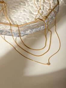 Uworld 1件18K鍍金304不鏽鋼防過敏防水多層簡約鋯石項鍊，女款頸飾日常佩戴