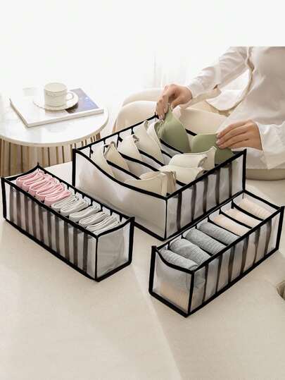 1pc/3PCS תחתונים ארגונית ביתי רשת משובץ מגירת בד רב תכליתי 3-ב-1 תחתונים בגדי חזייה חפץ ארגונית מכנסיים גרבי ארגונית תיק לבית ספר בית ספר אביזרי בית ספר דברים