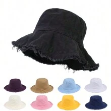 1 件女士糖果色纯色磨边渔夫帽，适合春夏季日常佩戴 - 彩色 - 查看 12