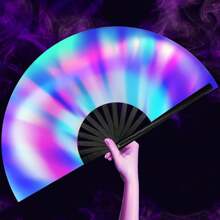 OMyTea UV Glow Rave Fan Foldable Ladies/Men/ - Large Click Festive Foldable Hand Fan - For EDM, Music Festivals, Events, Parties, Dances, Shows (Aurora) - Multicolor - View 9