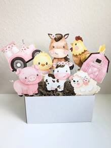 16/24pcs Farm Party Theme Paper Cupcake Toppers, Farm Themed Centerpieces, 4-Inch Farm Animal Cutouts, Farm Animal Decorations, Cupcake Decorations, Tabletop Decorations For Party Favors, Back To School Valentine Day