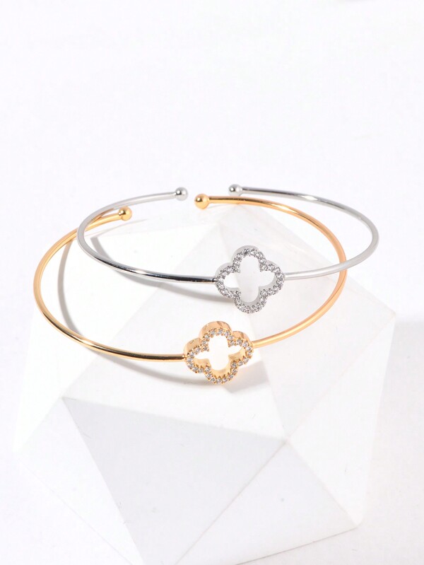 1 pieza Brazalete ajustable de aleación de cobre con trébol de cuatro hojas hueco de moda, regalo para hija/esposa