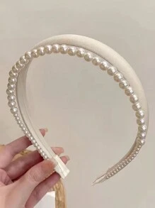 Elegant 1pc Solid Color Thick Faux Pearl Hairband For Women Headband Hair Hoop - Beige - View 13