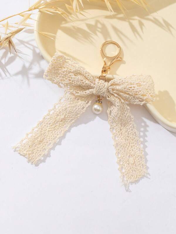 Lace Faux Pearl Bowknot Keychain, Bag Pendant, 1pc Valentines