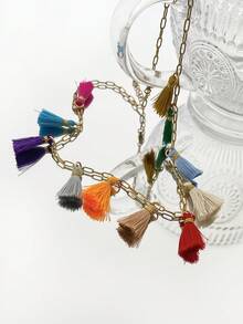 Monlansher 1條女士不鏽鋼鏈項鍊，波西米亞風格多彩流蘇，時尚簡約多用途，適用於女性獨特時尚風格的日常佩戴鏈 - 流蘇上項鍊 - 查看 3
