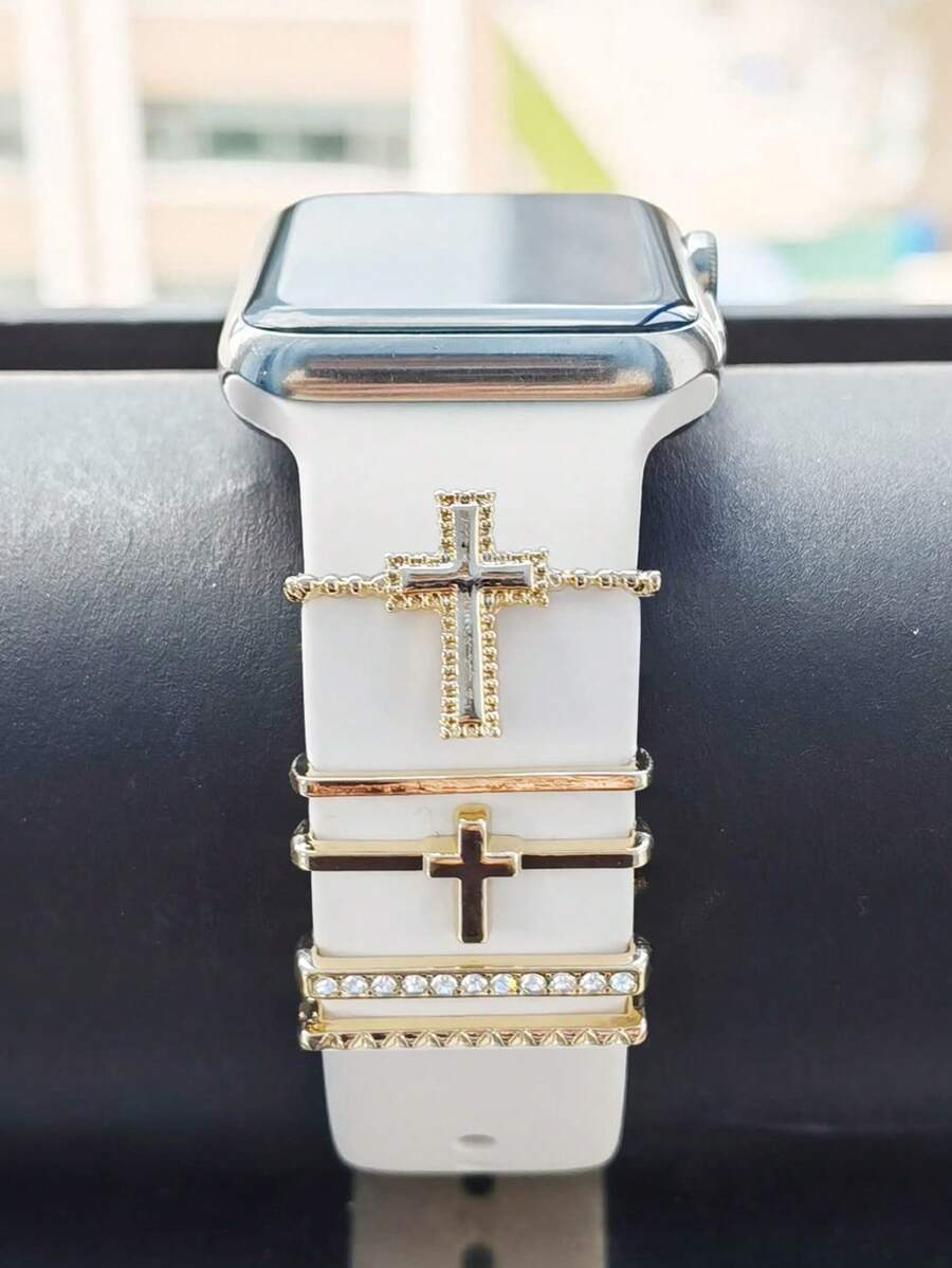 5 Packs Decorative Rings Loops Compatible With Apple Watch Silicone Band Charms 49mm 45mm 38mm 40mm 41mm 42mm 44mm,Fashion Metal Diamond Charms Compatible With IWatch Ultra Series 9 8 7 6 5 SE 4 3 2 1,Strap Accessories