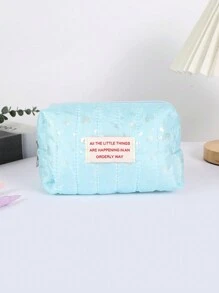 1 Stück glänzende Bleistifttasche mit Herz Muster, große Kapazität Milch Puff weicher Stoff Stifttasche, tägliche Aufbewahrung für kleine Gegenstände, Lernessenzielle Schreibwaren Box, kreativer Home Desktop Ornament