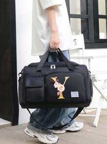 Borsa da viaggio multifunzionale in stile alla moda, in tessuto Oxford, di grande capacità, colore nero, adatta per vacanze, viaggi, fitness, palestra, università, con scomparti separati per riporre le scarpe, con tasche casuali, accessori e materiale scolastico