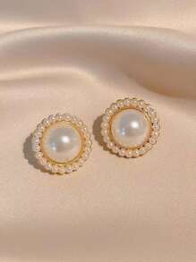 5 件装复古仿珍珠花朵镂空心形双色奢华独特耳钉耳环套装情人节