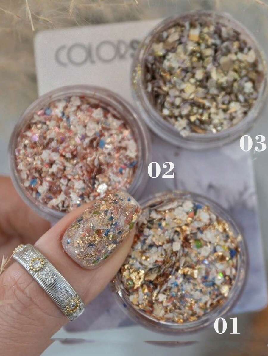 1/3/4/6盒装Y2K彩色亮片、Bh Bay亮片、贝壳亮片、美甲亮片、彩色亮片、金箔装饰和水钻配件、DIY美甲饰品、美甲宝石、美甲用品、美甲装饰品、圣诞美甲、法式美甲、情人节美甲用品 - 彩色 - 查看 1