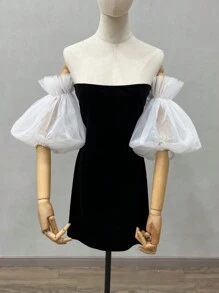 1 件粉色双层网眼泡泡袖腕带，带 2 个弹性压褶，适用于新娘装饰，中长款秋季配饰 - 彩色 - 查看 17