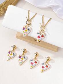 Women Heart Shape Evil Eye Chain Gold Necklace Valentines Earring Valentine Mother Day Jewelry Set