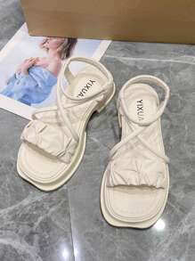 Women's Sandals 2024 Summer New Korean Fashion Thick-Soled Solid Color Cross-Strap Roman Beach Sandals