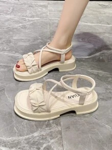 Women's Sandals 2024 Summer New Korean Fashion Thick-Soled Solid Color Cross-Strap Roman Beach Sandals