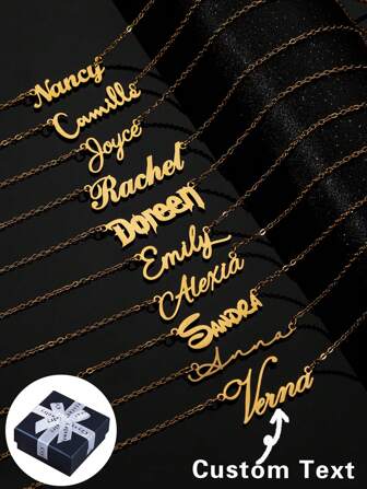 Custom Stainless Steel Necklace With Engraved Name, Personalized Matte Simple Customized English Letter Font, Suitable For Couples, Friends, Mother's Day, Mother's High-End Gift, Gold Fashionable Back To School, Classmates Reunion, School Supplies, For Teenagers, Junior High School Students, Middle School Students, High School Senior High School Students, College Students, University Students, Freshman, Sophomore, Underclassmen,Chic Autumn, Utilitarian Chic, Delicate Romance, Look Glamour