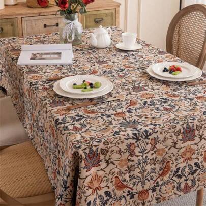 ١ قطعة مفرش طاولة بتصميم ورودي جاكارد عتيق، مناسب لديكور طاولة الطعام بطراز ريفي
