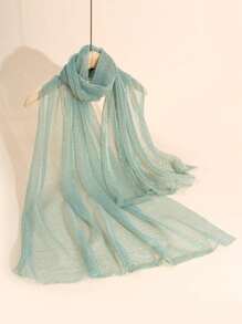 1 件装纯色围巾女式褶边披肩女士披肩头巾配饰女式 - 綠色 - 查看 1