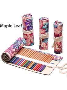 1支/2支装素描铅笔套装，彩色大容量收纳铅笔盒，带橡皮擦，多功能多款式化妆刷笔收纳笔袋，带系带大容量收纳袋，适用于办公旅行，返校季，铅笔袋，书包，文具 - 黑色 - 查看 22