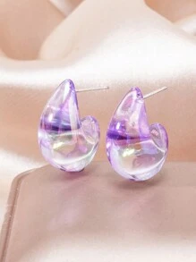 1pair Shining Sweet & Minimalistic Transparent Dopamine Drop Earrings Suitable For Girls' Daily Wear - Water Drop Earrings - View 5