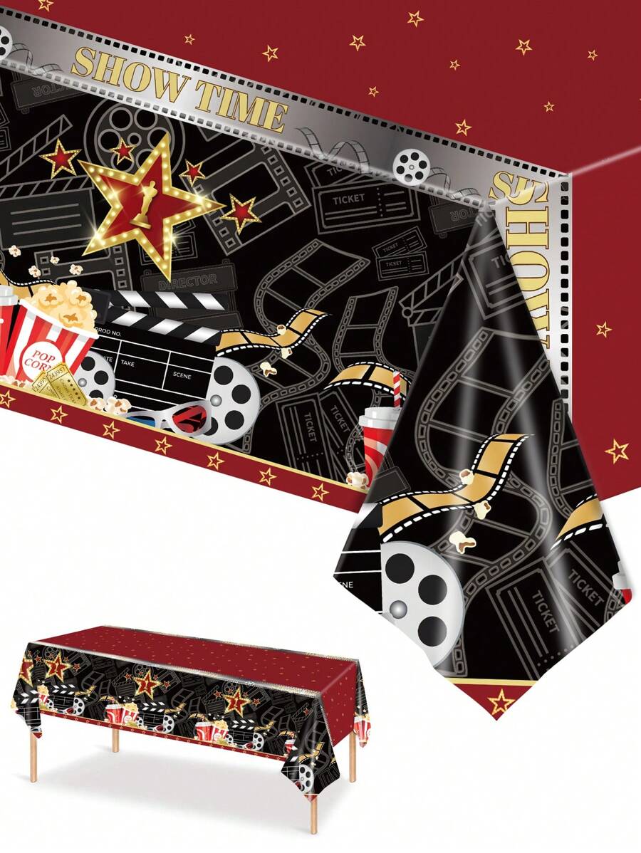 1入137*274CM/54*108IN一次性派對桌布，電影之夜主題桌布，適用於各種派對和日常使用