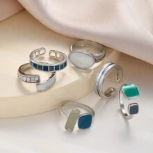 6入組簡約彩色油滴設計女士戒指套裝，適合約會、度假和日常佩戴（不帶盒）