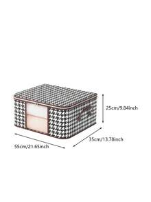Large Capacity Houndstooth Pattern Storage Bag, Wardrobe Dust-Proof Zipper Container With Transparent Window - Black and White - View 5