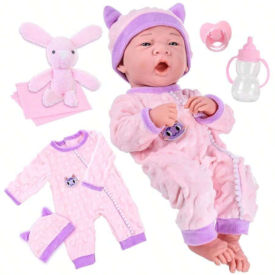 16 Inch Full Body Silicone Reborn Baby Doll, With Doll Outfit, Bottle ...
