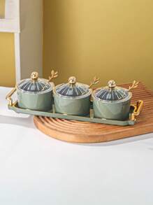 4 件/套塑料多功能储物罐，带盖子和勺子的密封容器，适用于谷物、糖果、饼干、面包，适用于户外、婚礼、派对、礼物、生日、圣诞礼物 - 香檳色 - 查看 13