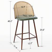 Uniquely Designed Bar Stool 2-Piece Set, PU Seat Cushion PE Rattan Backrest, Suitable For Restaurants, Kitchens, Bars, Etc - Green - View 5