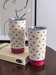 1 件 20 盎司/600 毫升红樱桃蝴蝶结保温瓶带盖、旅行杯、水杯、真空瓶、露营咖啡杯、保温瓶、节日和生日礼物（不含吸管）水瓶返校 - 彩色 - 查看 3