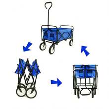 Xe đẩy gấp gọn đi mua sắm ngoài trời (màu xanh) - Xanh + Thép - Xem 8
