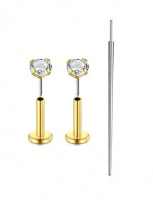 CIZME 3 bucăți 16G/18G/20G Butoane fără fir pentru nas Bijuterii piercing labret din oțel inoxidabil pentru Tragus Monroe Cercei pentru cartilaj Helix pentru buze pentru femei bărbați, șuruburi fără fir pentru nas CZ inele pentru nas pentru femei bărbați inele labret din oțel inoxidabil inele pentru buze ineluri pentru buze CZ Tragus Helix Piercing Bijuterii hipoalergenice, cercei cu spate plat