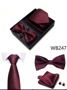 AlanKing 1 Set Luxury High-End Men's Tie Set Including Tie, Bow Tie, Pocket Square, Cufflinks, And Gift Box Work Men Necktie